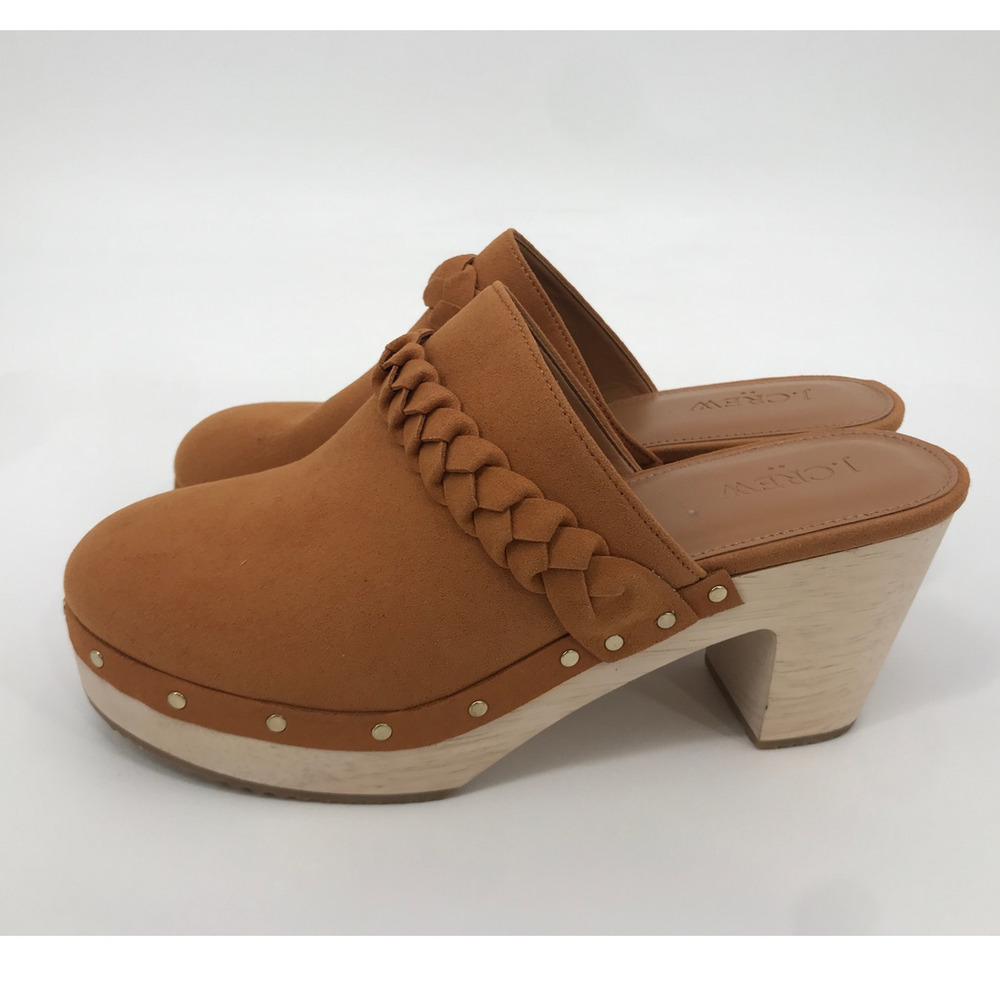 J. Crew Factory Tan Microsuede Platform Clogs Womens 7.5